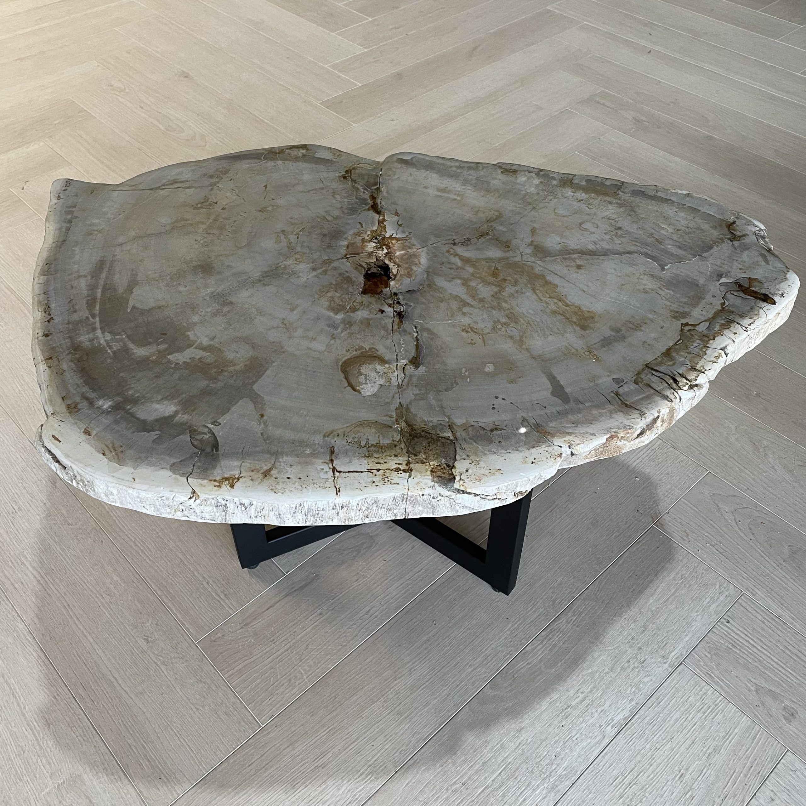 Couchtisch aus versteinertem Holz