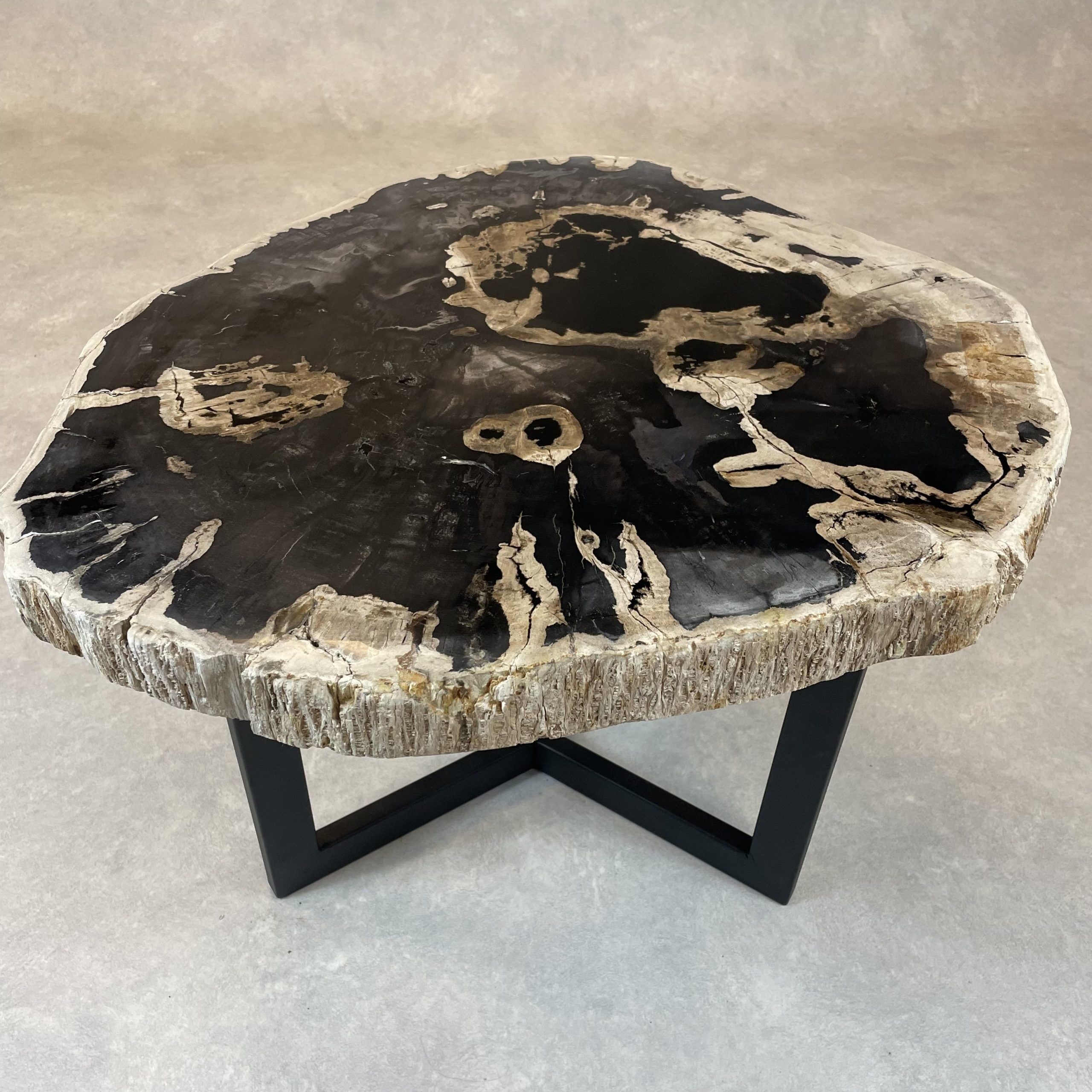 Couchtisch aus versteinertem Holz